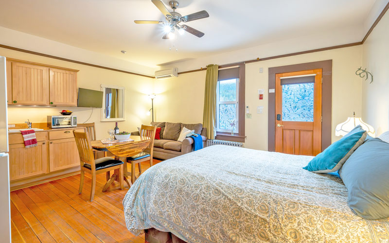 Falls-Suite-Sleeping-Area-at-Victoria-Falls-House-Nelson-BC Sleeping area in the Falls Suite at Victoria Falls House, Nelson BC.